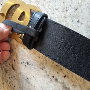 Black Wide Gucci Belt w Gold Logo 18 in Width 39.5 inches Long